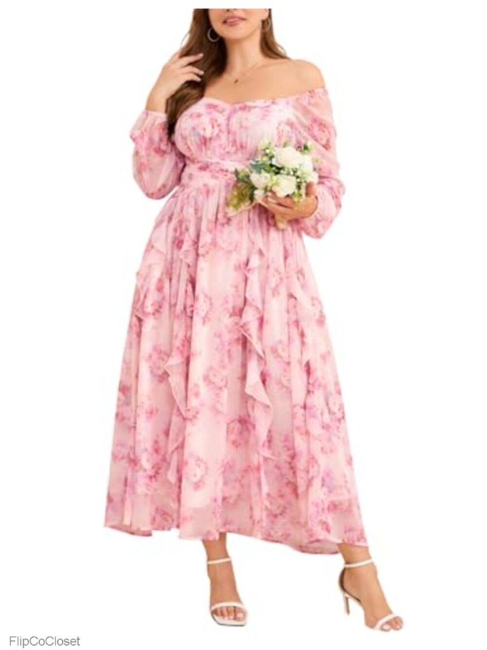 Plus Size Chiffon Floral Formal Dress Wedding Guest A-Line